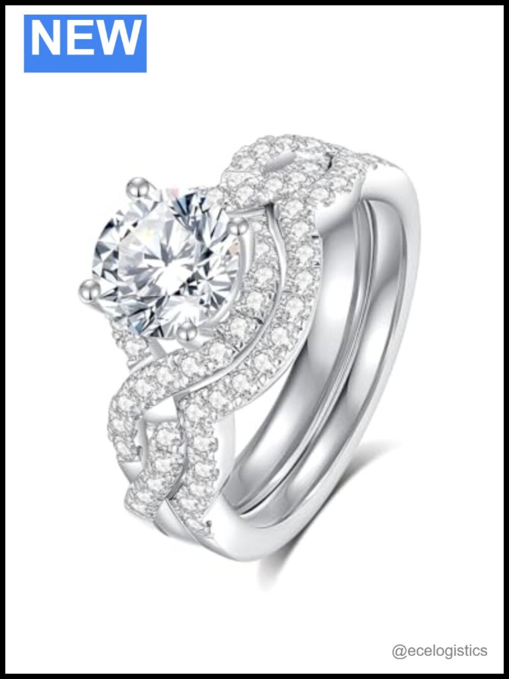 Moissanite Bridal Ring Set Round Cut S925 Sterling Silver 18K White Gold Plated